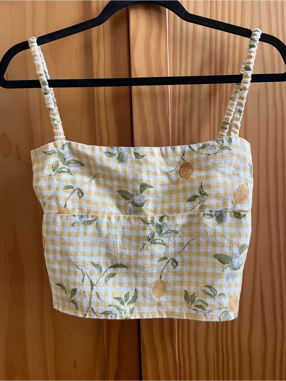 Reformation Gingham Floral Citrus Open Back Linen Top - Size XS